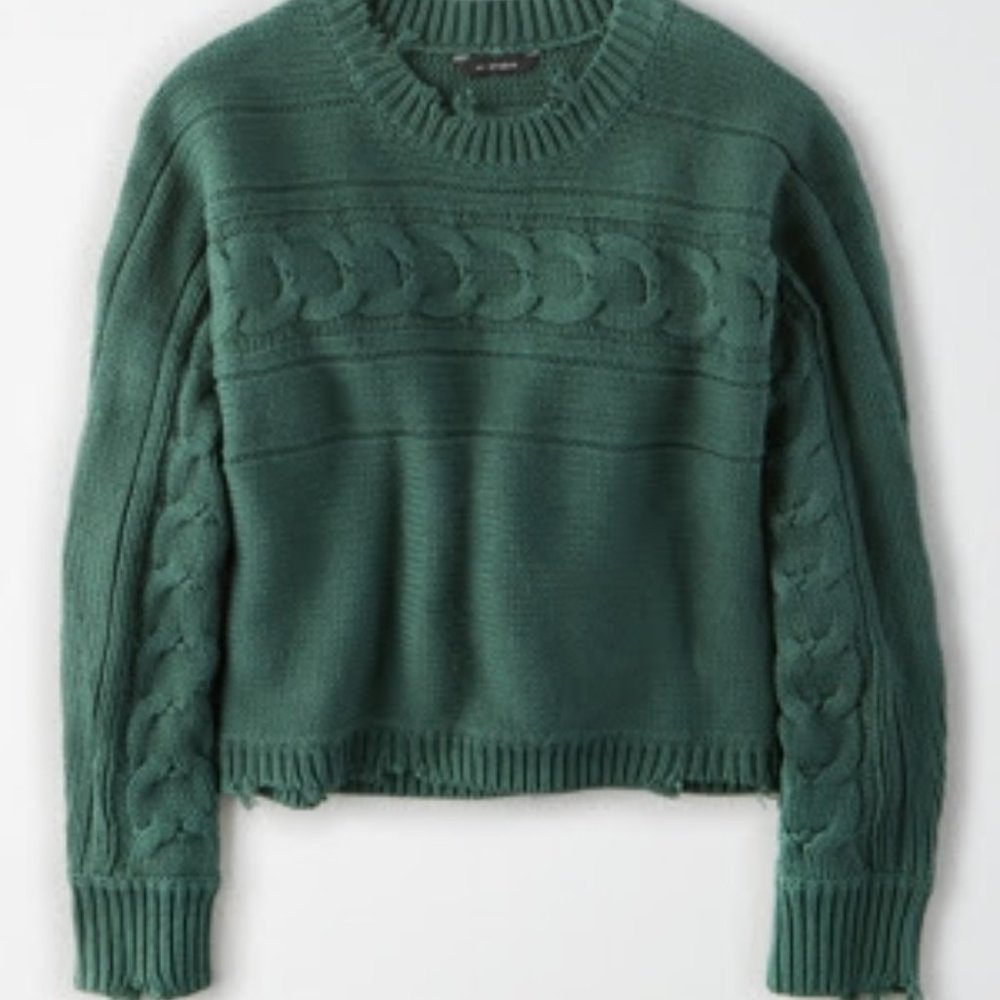 AE STUDIO Destroyed Cable Knit Sweater